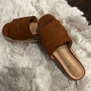 LULU’s size 5 O'Ahu 2 Camel Brown Suede Espadrille Platforms